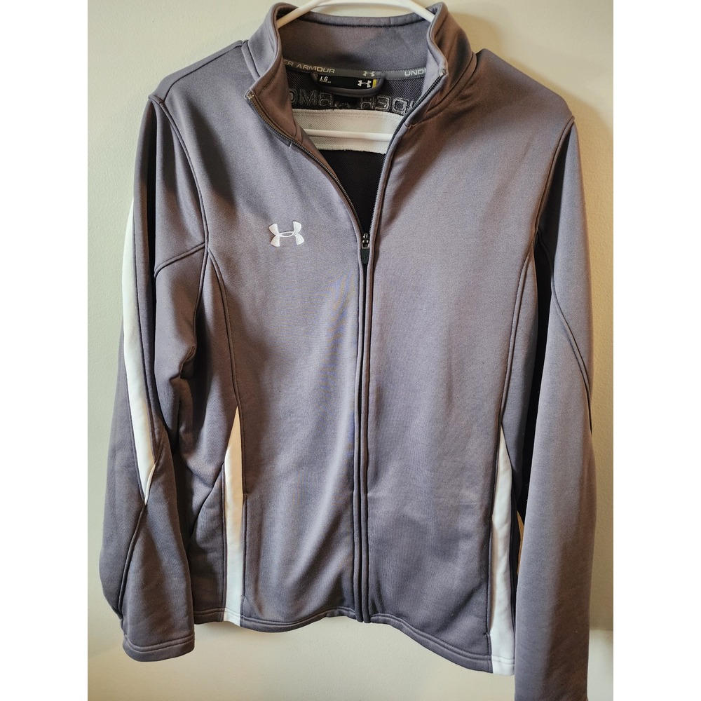 Under Armour Mens Gray White Full Zip Track Jacket Large Regular Athletic Coat